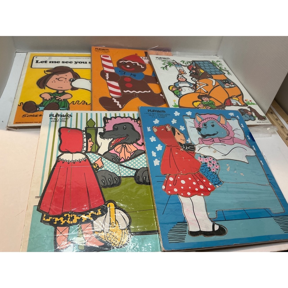 Playskool Vintage Wooden Puzzle Lot of 5 Complete